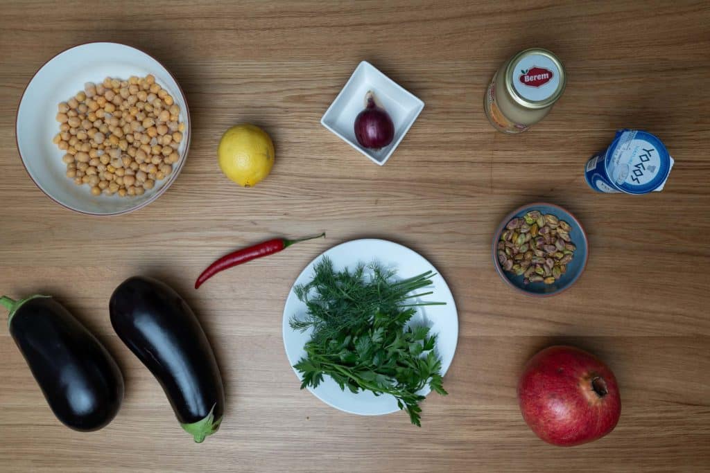 Ingredients for Mutabal style oven roasted eggplant