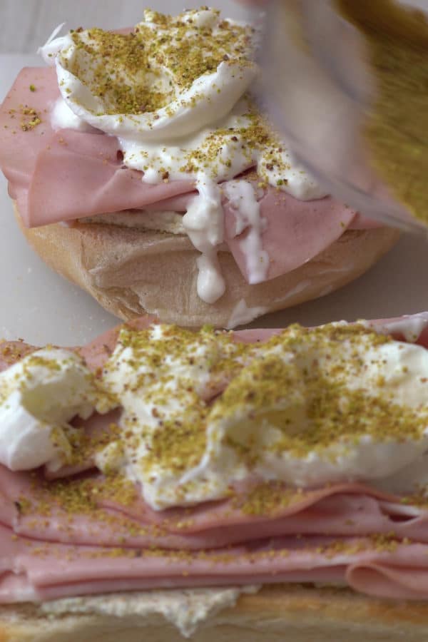Italian Mortadella Pistachio Sandwich with Burrata