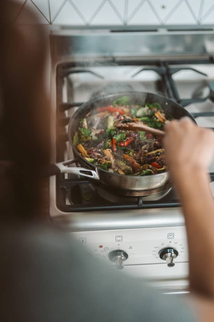 cooking with a saute pan